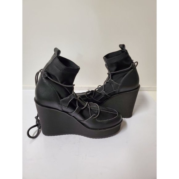 Steve Madden Atomic Wedge Lace-Up Bootie in Black Leather - Picture 5 of 11